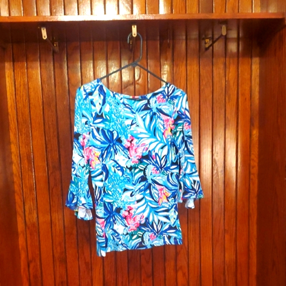 LILLY PULITZER SIZE XS Floral Blue Women's Top